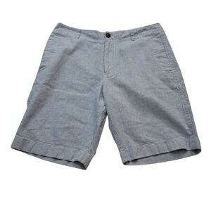 J. Crew Factory Shorts Men's 33 Blue White Striped Linen Cotton Preppy